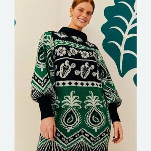 Farm rio Stylish Black and Green Patterned Sweater